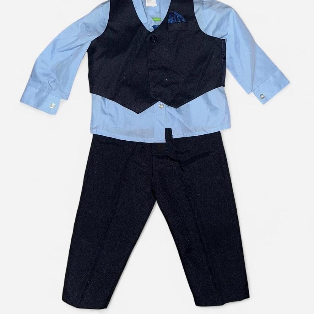 Boy's Blue and Navy Suit Pants, Vest, Tie, Handkerchief
